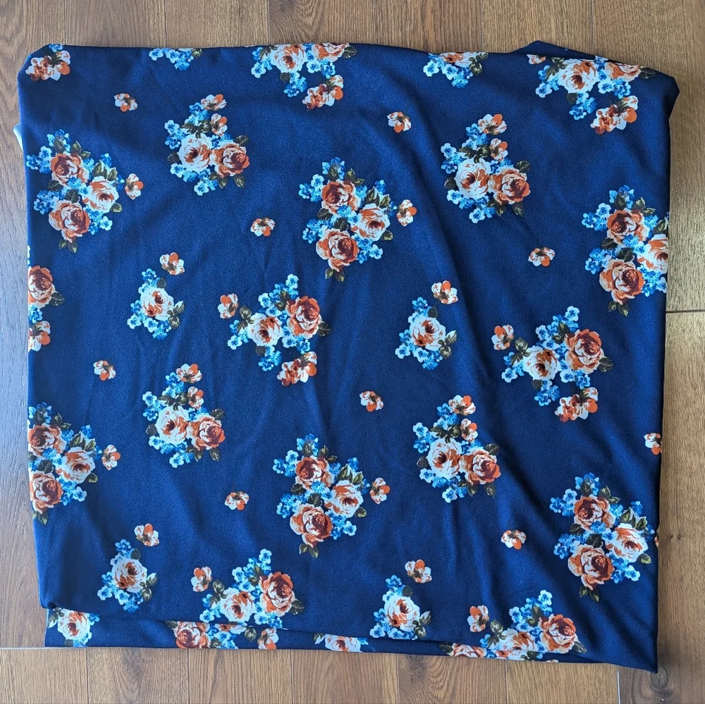 Blue Orange Floral Knit Fabric Stretch Opaque 1 Yard X 56